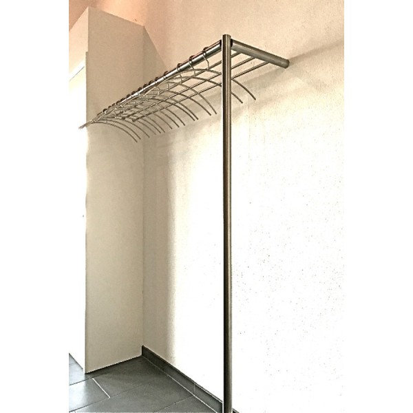 RVS kapstok voor hangers hoekopstelling met verticale staander en rek - Art.nr. 02-02-005