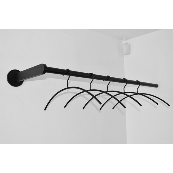 Zwarte kapstok voor hangers in hoek - Art.nr. ZW02-6000